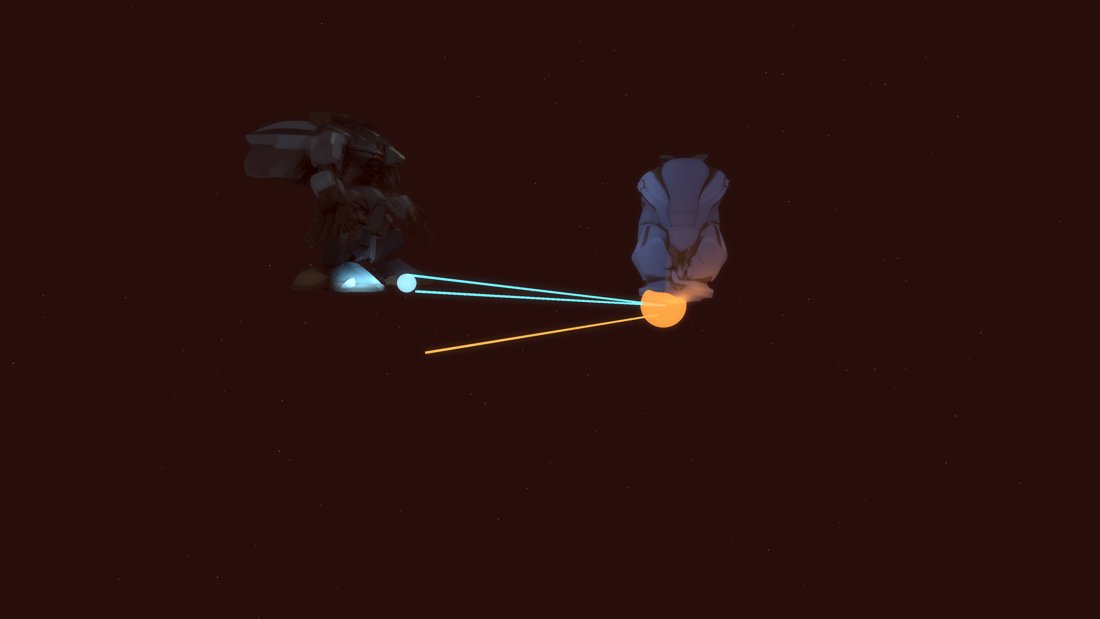 two capital ships trading energy fire